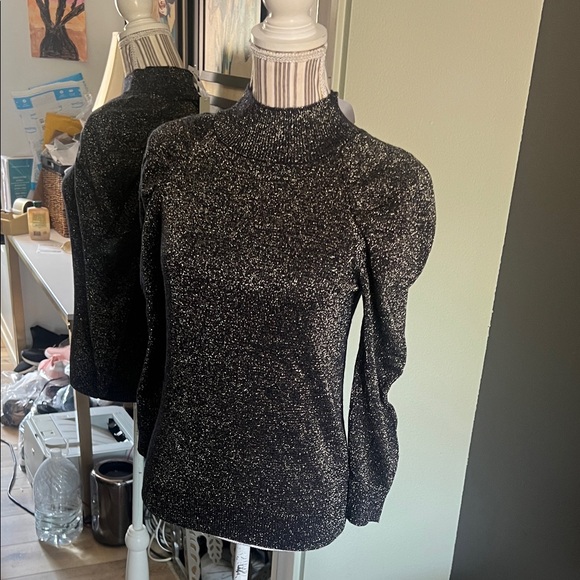 🛑 1 hour sale. Joie, XS, Black and Gold Glitter Puff Sleeve Sweater. NWT. - Picture 2 of 11